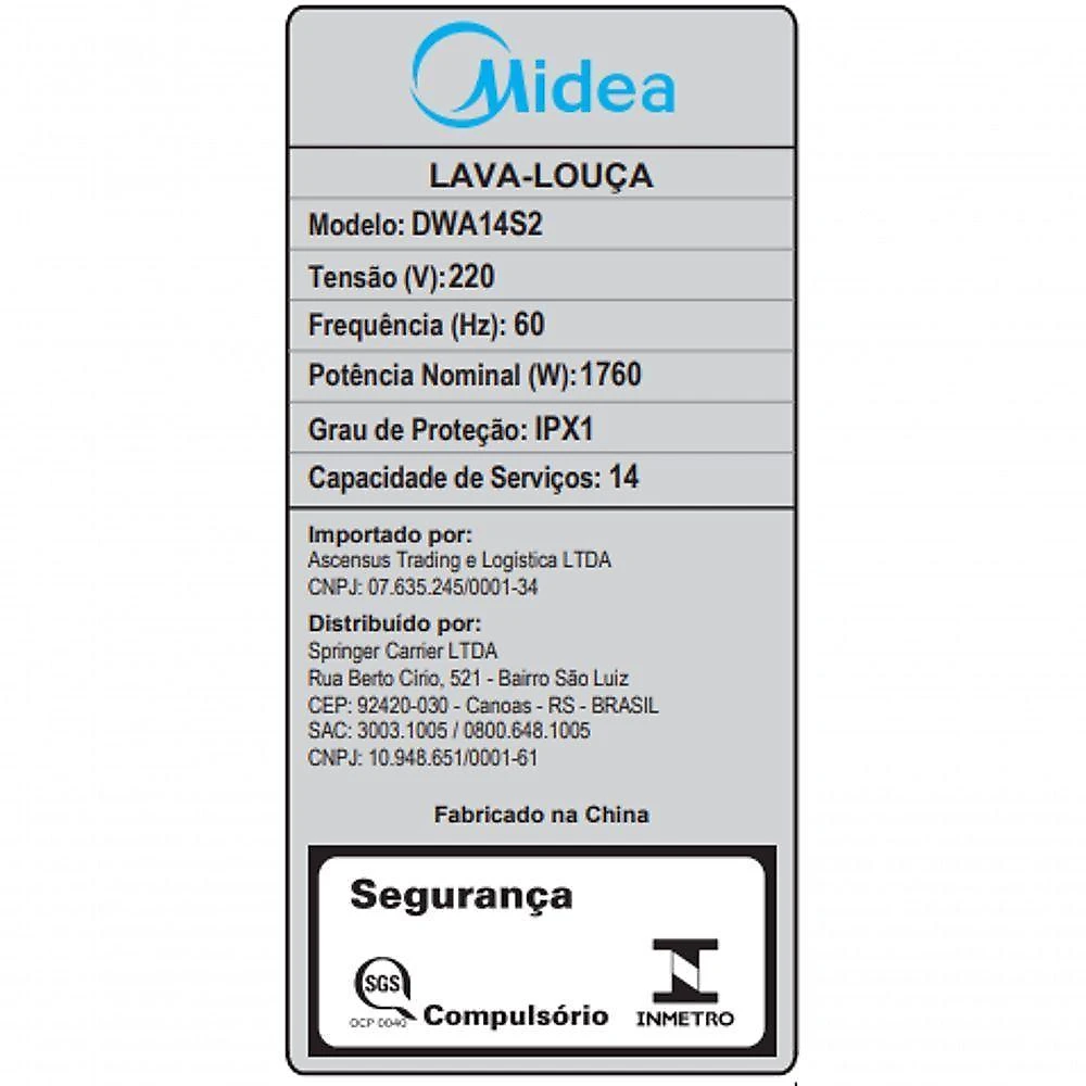 Lava louça midea cinza 220v 14 serviços (dwa14s2)