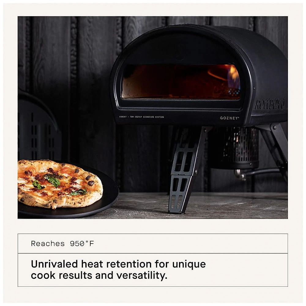 Forno de Pizza Gozney Roccbox Preto Multicombustível Gás e Lenha 12" Portátil Pedra Refratária 500°C Napolitana Externo