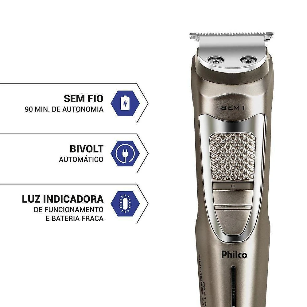 Aparador de pelos philco pap16 multifuncional lâmina aço inoxidável sem fio 5w bivolt