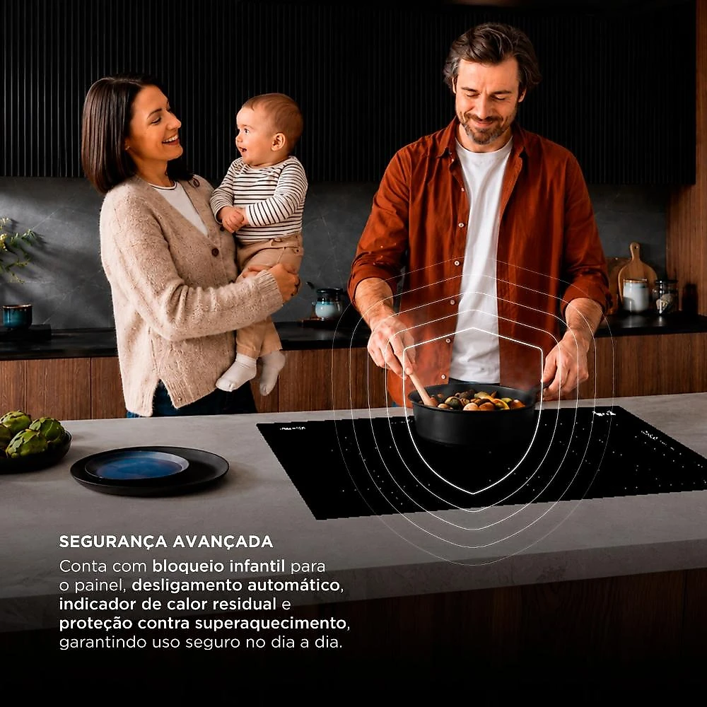 Cooktop de Indução 6 Bocas EOS 90cm Inverter Freezone Preto 10500W ECIP062EPIF 220V