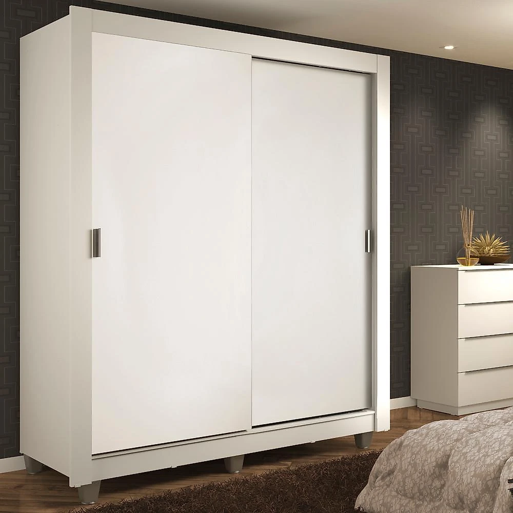 Guarda-roupa solteiro madesa dallas 2 portas de correr 2 gavetas com pés - branco