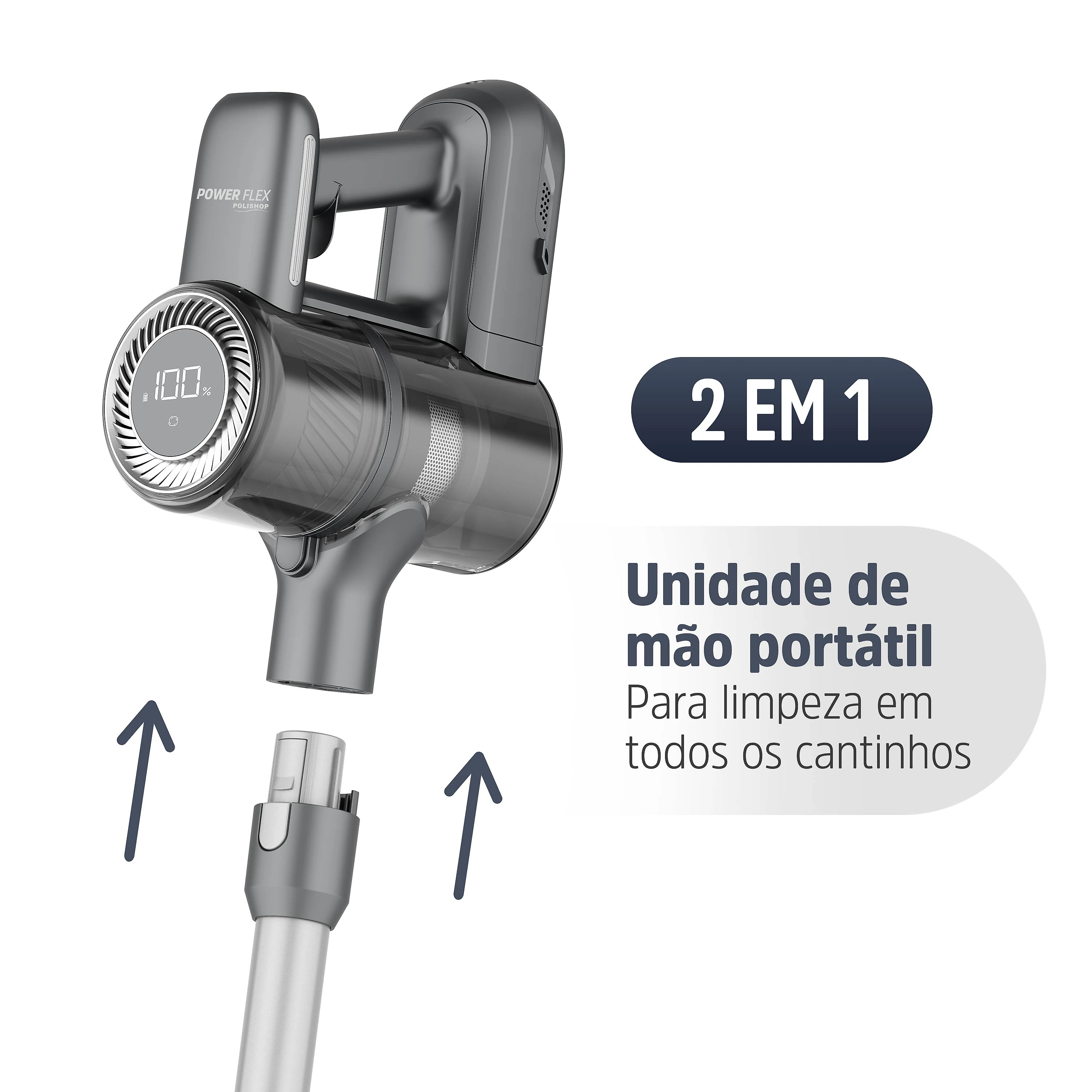 Aspirador de pó vertical sem fio 2 em 1 Power Flex Polishop | Bivolt
