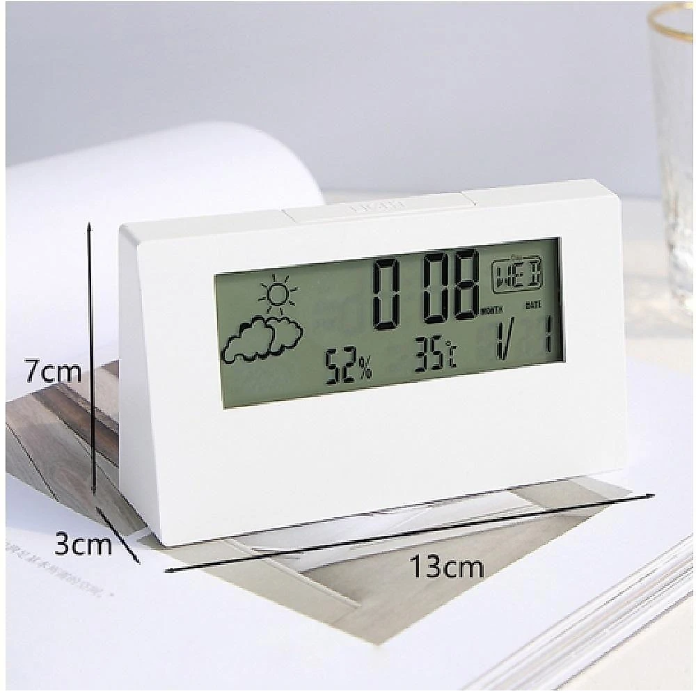 Relógio de Mesa Branco Estação Digital Meteorológica com Display LED Iluminado Branco