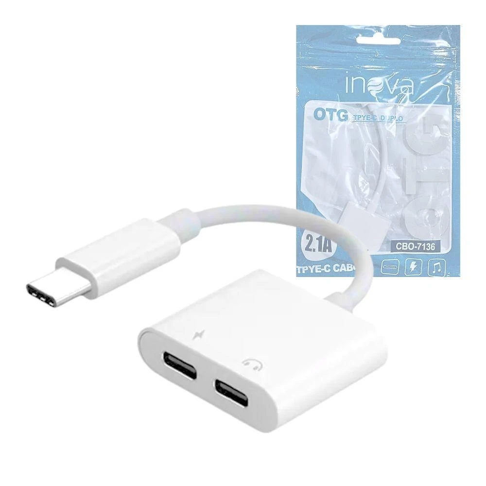 Cabo Adaptador Otg Tipo C Inova CBO-7136 para Áudio e Carregador 2.1A 1 Unidade