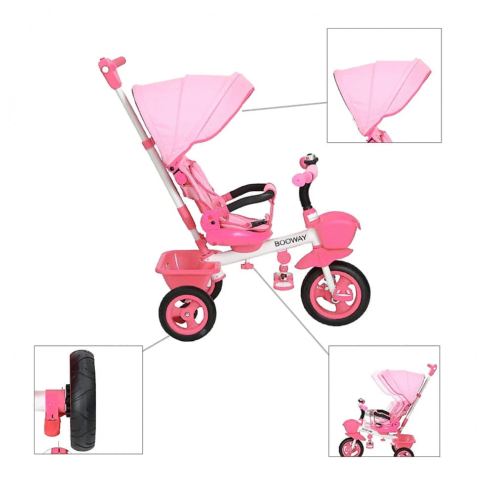 Triciclo Infantil para Passeio com Assento Ajustável 6 Estágios, Idade Recomendada 1 a 6 Anos, BOOWAY, Rosa
