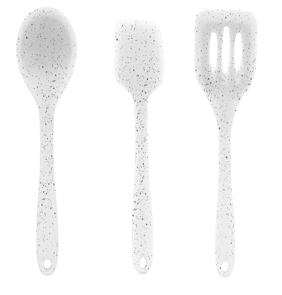 Colher, espátula vazada e espatula de silicone cor MARMORE