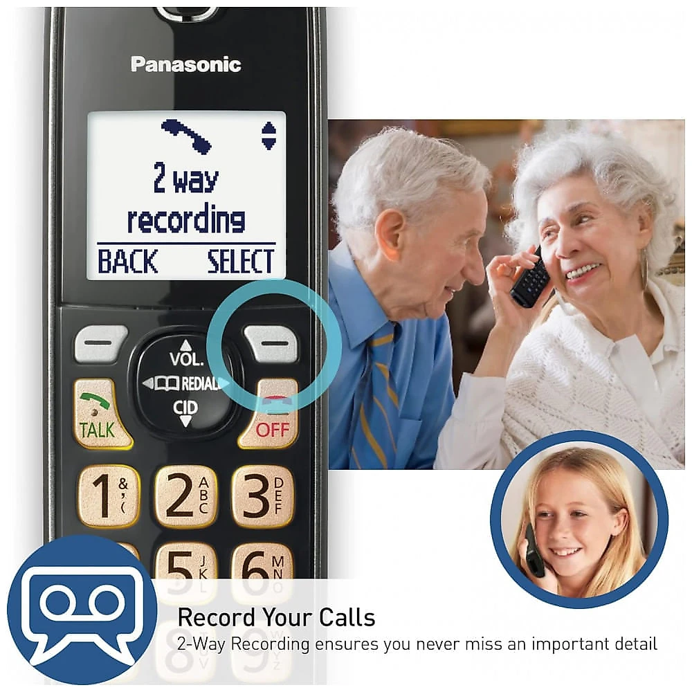 Telefone Sem Fio Panasonic KX-TGD832M Preto Metálico 2 Handsets com Bloqueio Avançado de Chamadas, Gravação Bidirecional, Alerta Golpe Um Toque