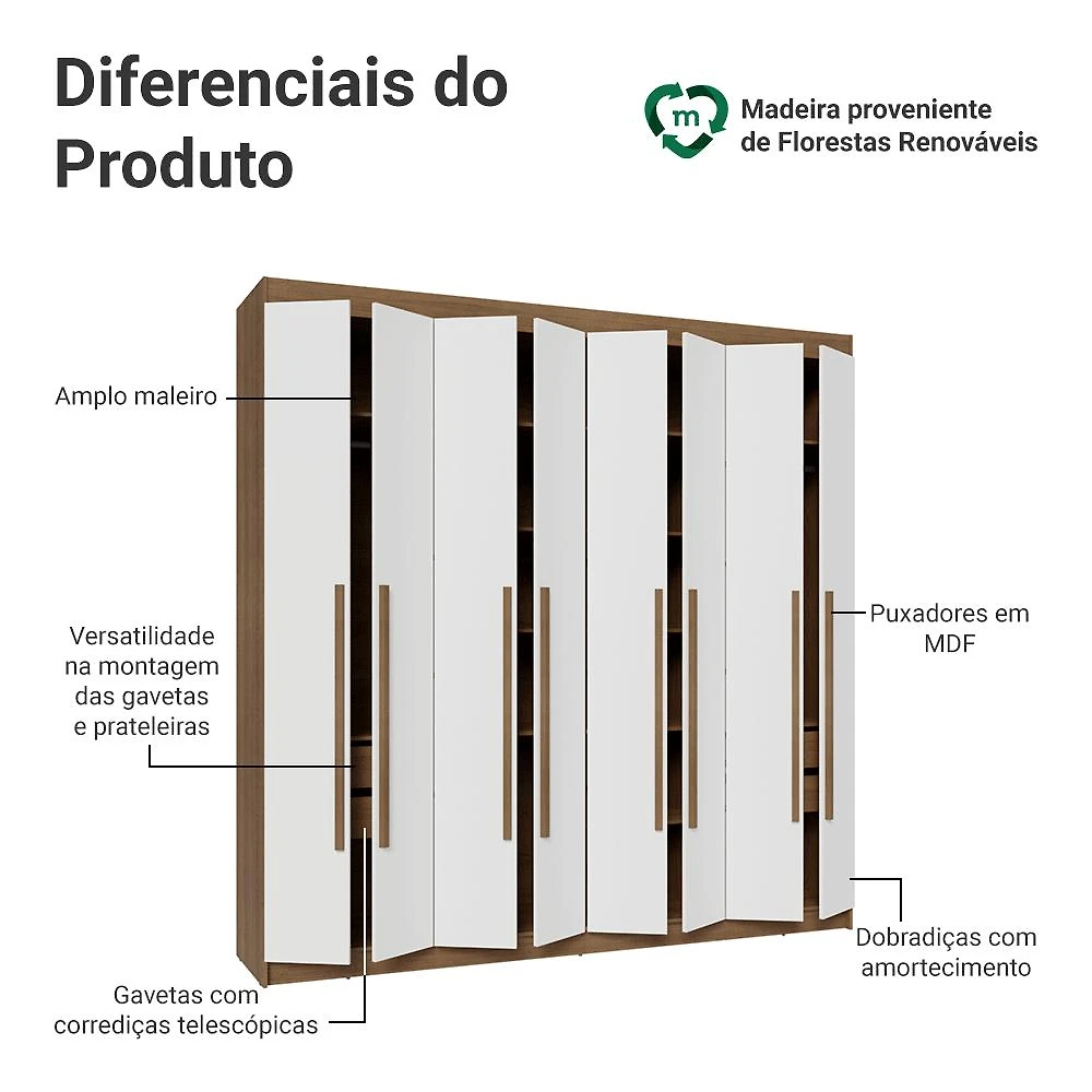 Miniatura Guarda-Roupa Casal 8 Portas Batentes Venus Madesa R Rustic/Branco/Rustic