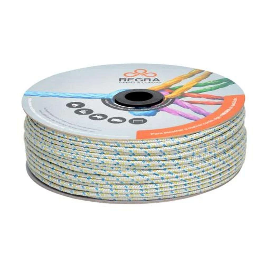 Corda Pet Trançada 5mm em PET 165 Metros Branco e Colorida Rolo Resistente
