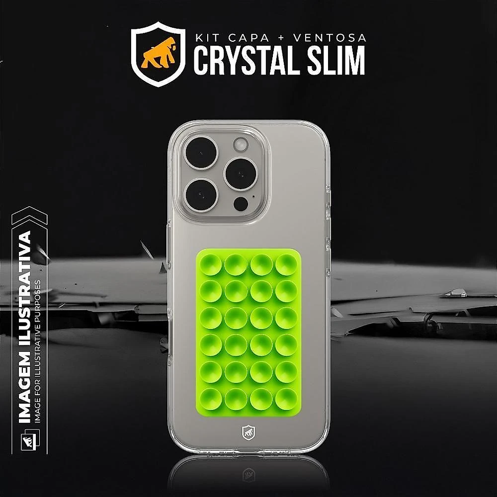 Kit Capa Crystal Slim Para Iphone 16 Pro Max + Ventosa Verde