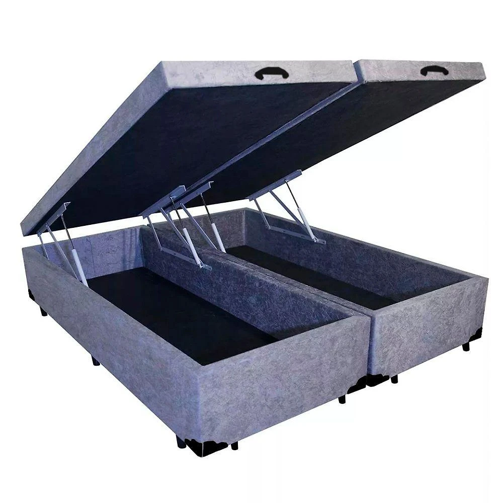 Cama Box Baú Queen Bipartido Suede Cinza 158x198