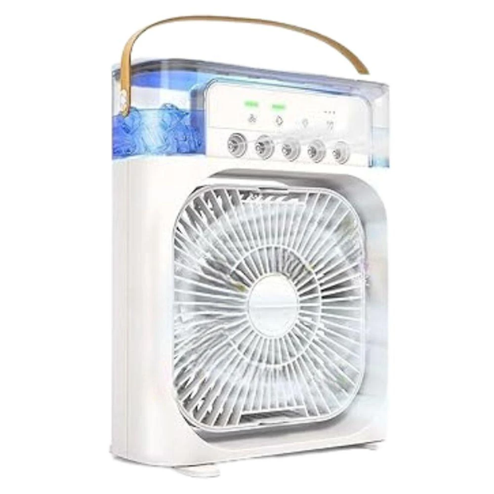 Mini Ar Condicionado Portátil 3 em 1 Ventilador Umidificador e Led Colorido com Reservatório 600ml