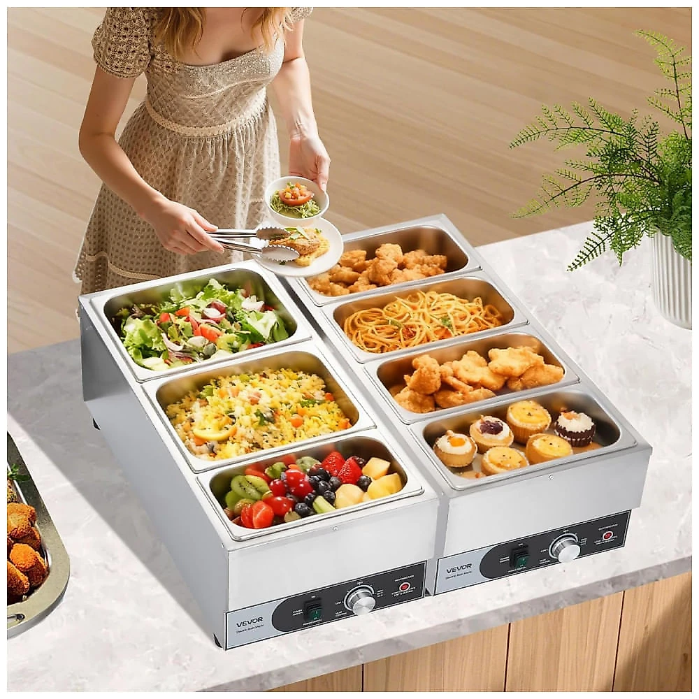 Aquecedor de Alimentos Buffet VEVOR Inox 4 Cubas Bain Marie 1500W 110V