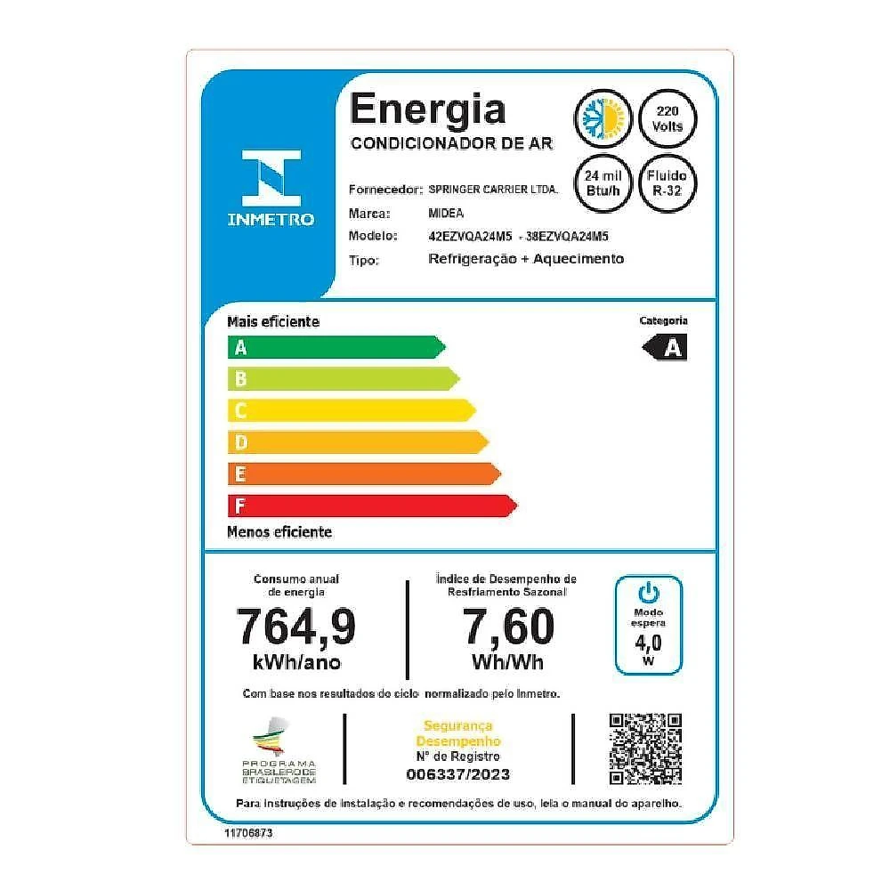 Ar condicionado split inverter midea ai ecomaster 24000 btus quente e frio 220v 38ezvqa24m5