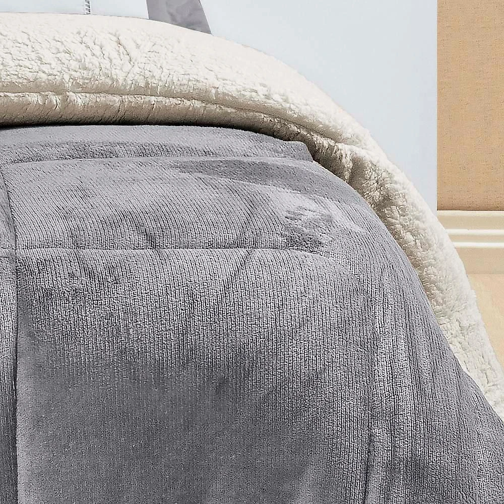 Coberdrom apollo queen sherpa pele de carneiro + manta flannel - cinza