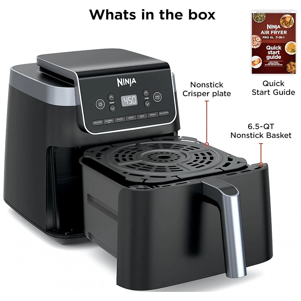 Ninja Air Fryer Pro XL 6.5 Litros: Tecnologia Max Crisp, Cozinhe sem Culpa, 7 Funções, Fácil Limpeza, Economia de Espaço - Cinza