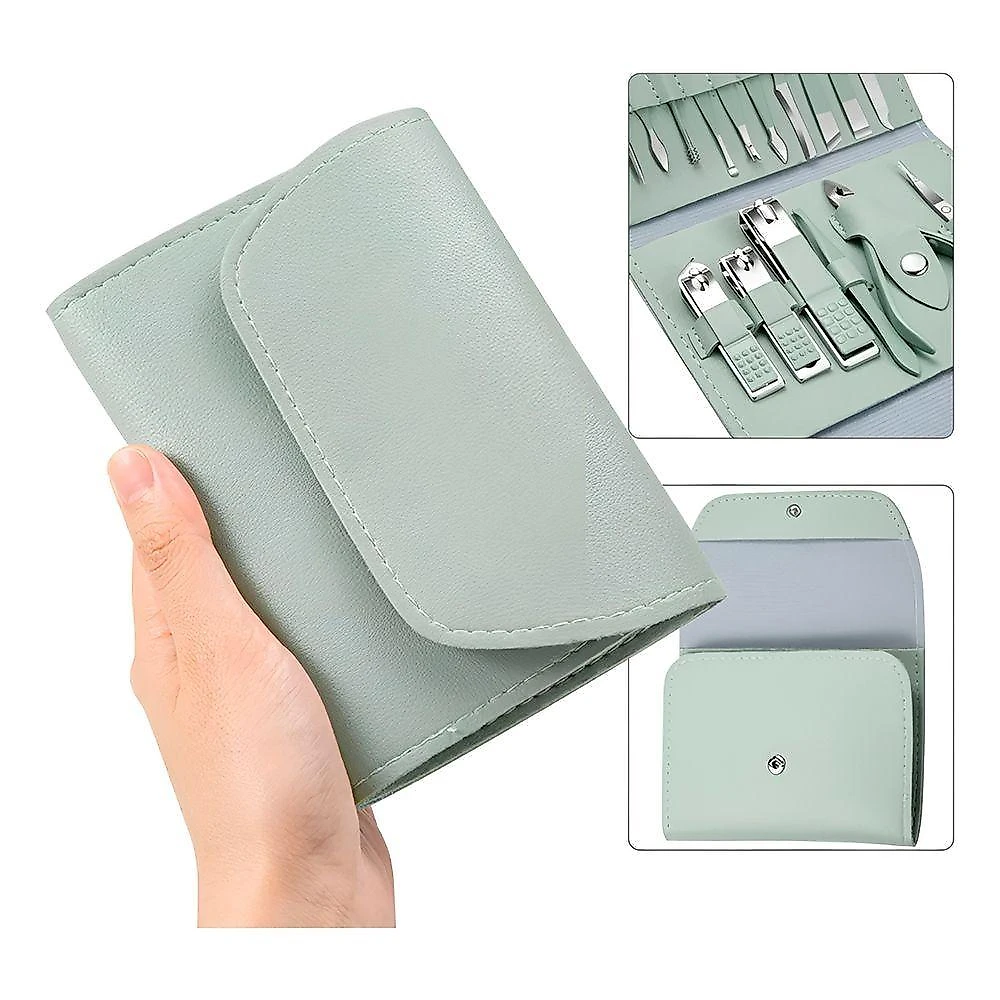 Kit Manicure E Pedicure 16 Peças Portátil – Estojo Slim Em Couro Pu Para Unhas, Cutículas E Cuidados Pessoais