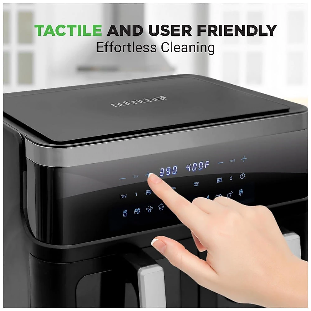 Fritadeira Elétrica Air Fryer com Cesta Dupla de 8 Litros e Display Digital Personalizado, 110V 1700W, NutriChef, Preta