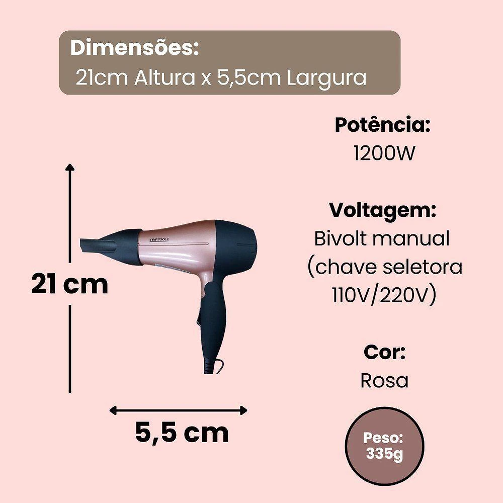 Secador de Cabelo Portátil 1200W 2 Níveis Rosa Startools Bivolt