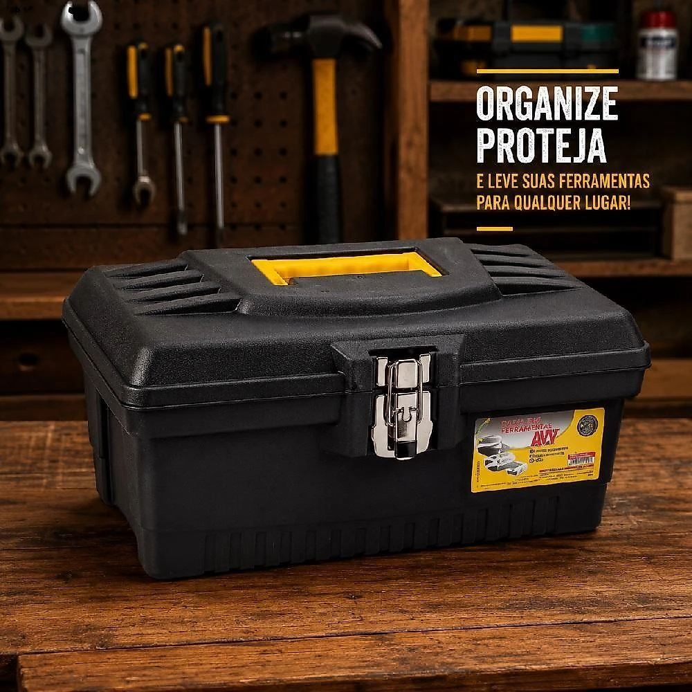Caixa de Ferramentas Profissional 43cm Bandeja Removível Plástico Reforçado Preta Yeet