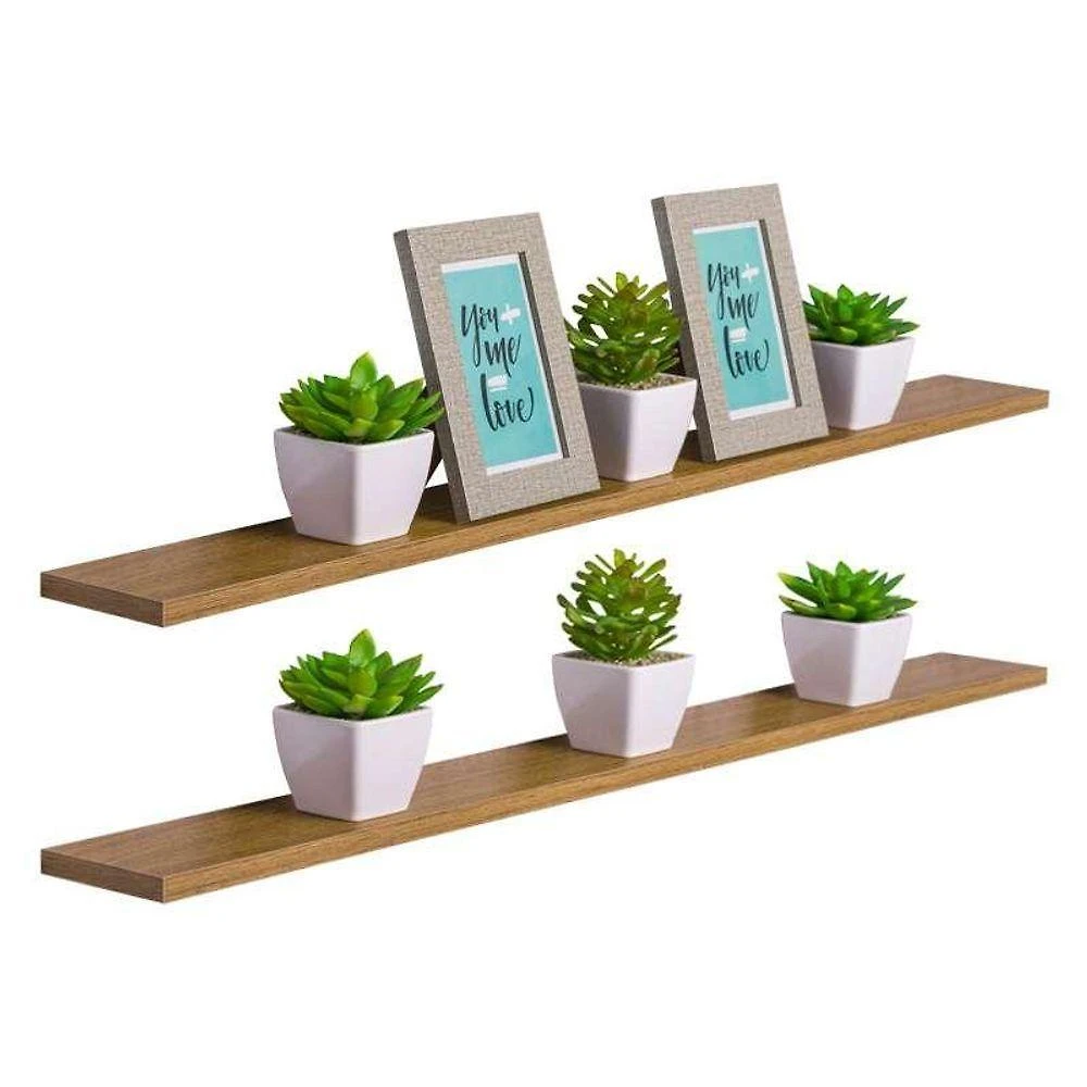 Prateleira Kit 2 80X15CM MDP Suporte Invisível Sala Moderno Marrom Mercado das Prateleiras