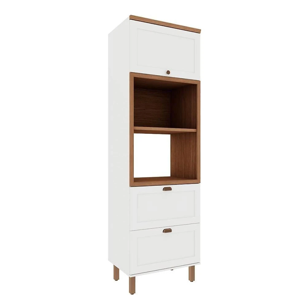 Armário Balcão Torre Quente Provençal 2 Portas MDF 70CM Branco com Ébano Genialflex Móveis