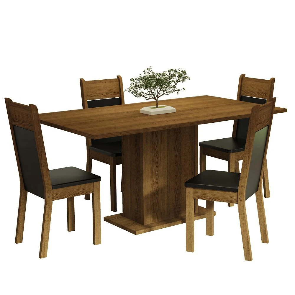 Conjunto sala de jantar mesa tampo de madeira 4 cadeiras rustic/preto elisa madesa
