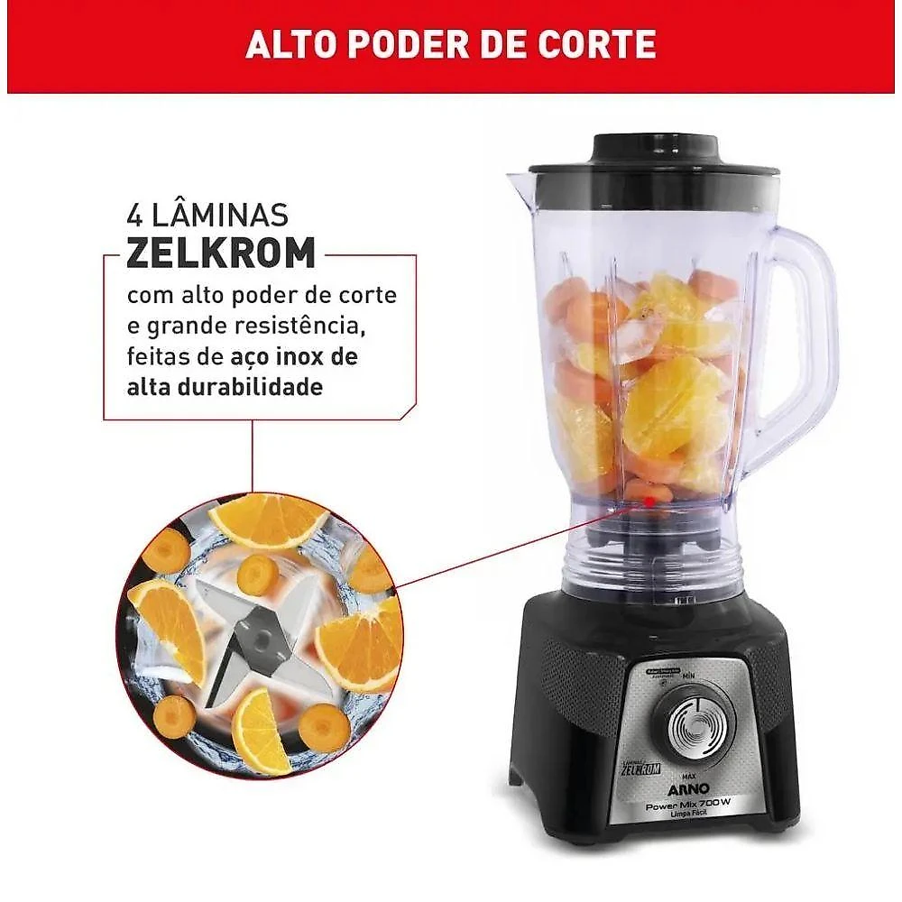 Liquidificador Arno Power Mix Limpa Fácil LQ35 700W 1,4L Lâmina Removível Preto 220V webcontinental-7895500763233