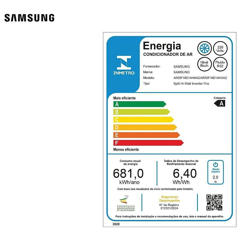 Ar Condicionado Split Samsung 18000 BTUS Frio 220V AR50F18D1