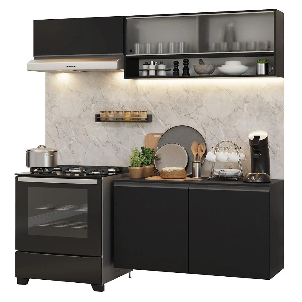 Armário de cozinha compacta 200 cm suspenso preto nice madesa 07