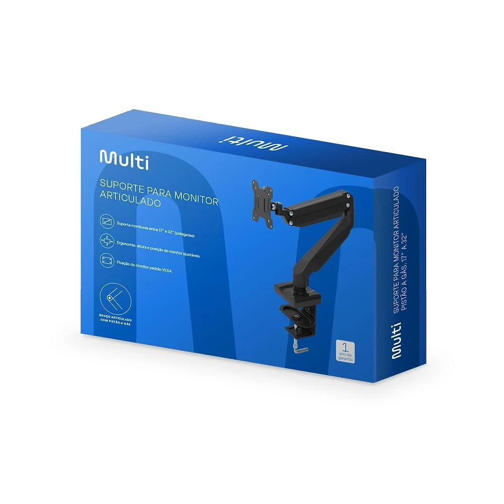 Suporte de mesa articulado até 32 pol. com ajuste de altura e pistão a gás multilaser – ac371