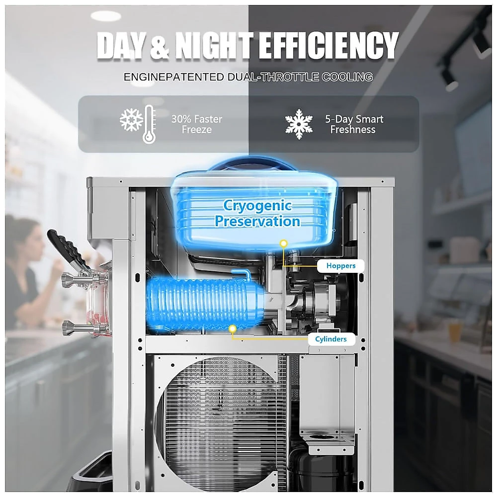 Máquina de Sorvete Soft Comercial GSEICE Inox 2x8L Alta Produção 2500W 110V Modelo GSEICE