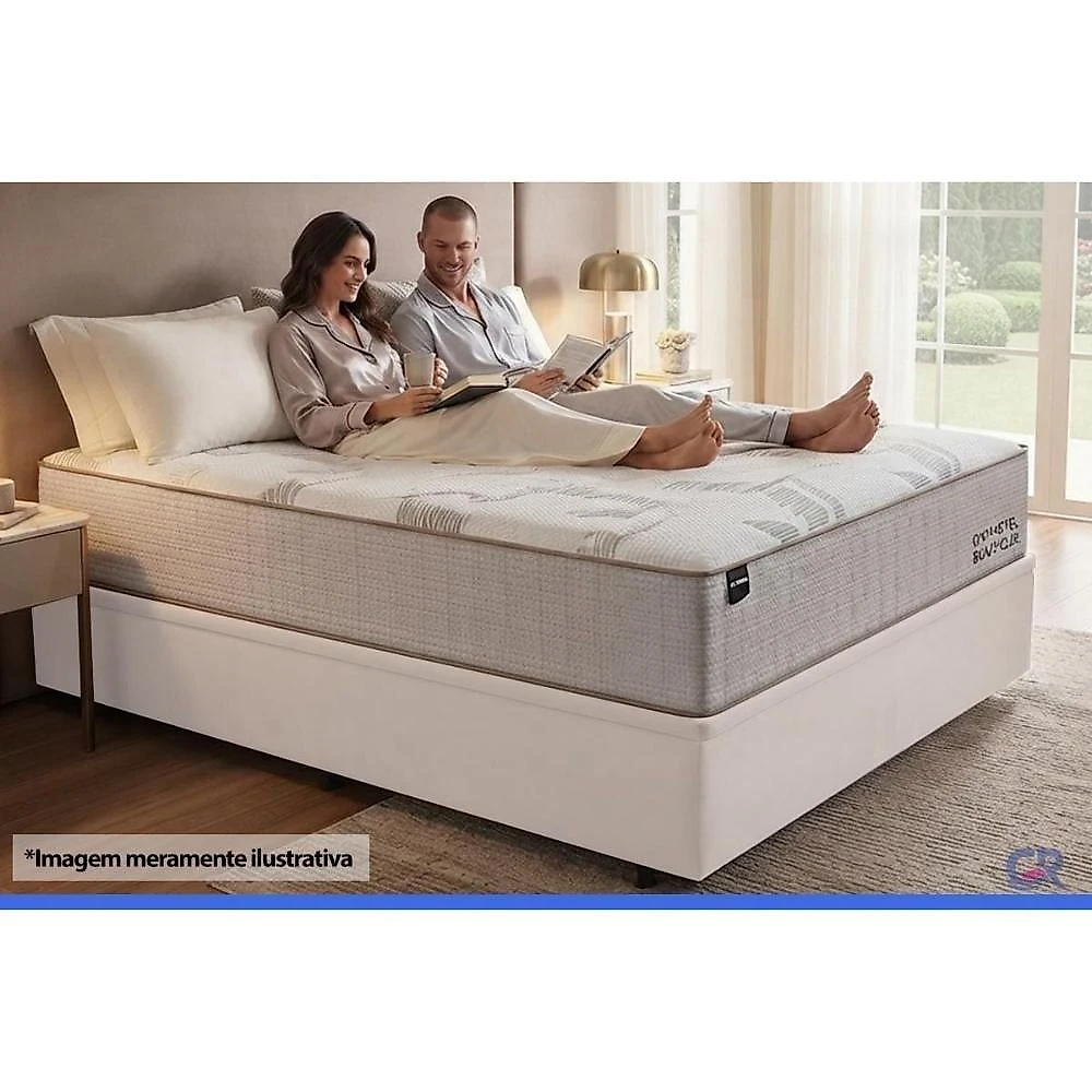 Cama Box com Baú Casal Light Physical Corano White Molas Ensacadas Tecido Liso Branco Ortobom 138CM