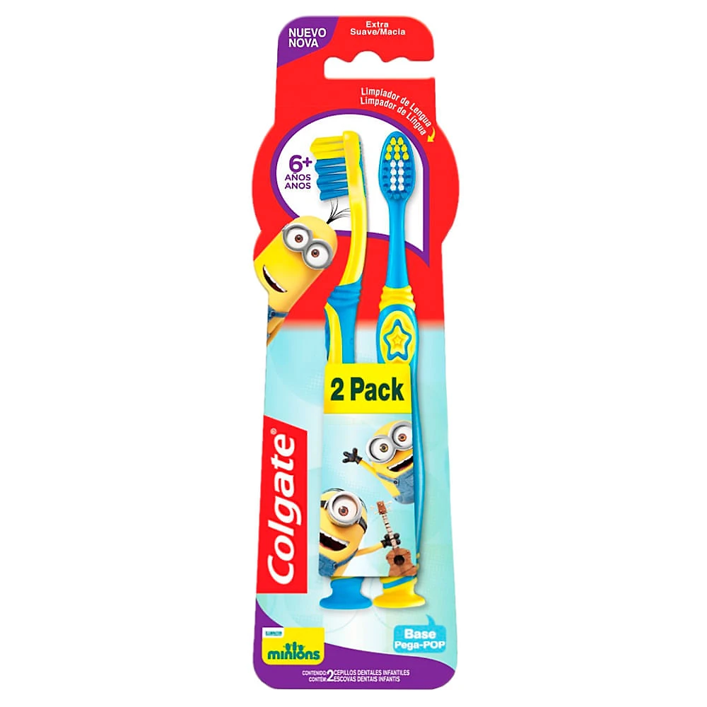 Escova Dental Infantil Colgate Minions Extra Macia 6+ Anos Cores Sortidas 2 Unidades