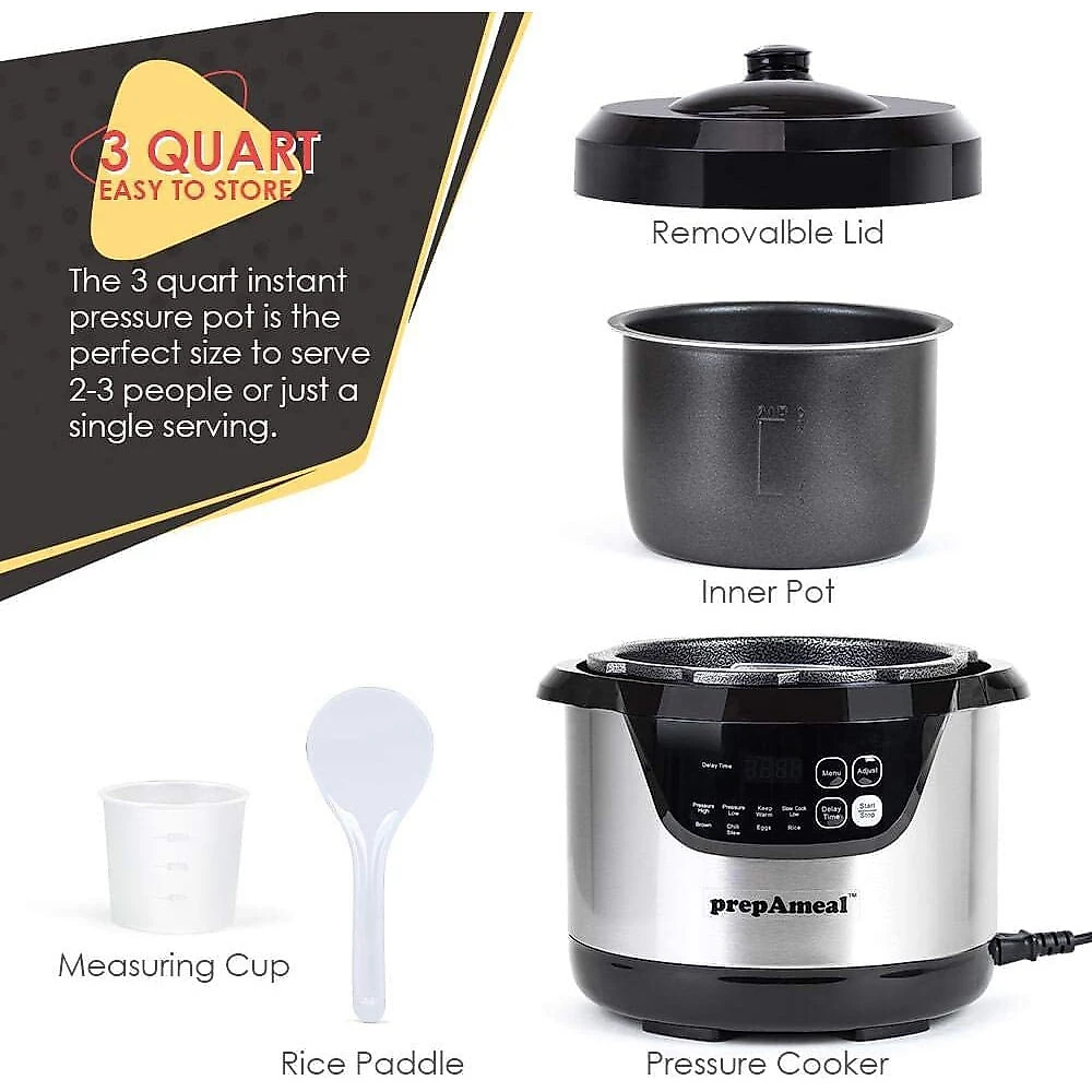 prepAmeal Panela de Pressão Elétrica 6L com 8 Predefinições e P ainel de Led 110V Branca