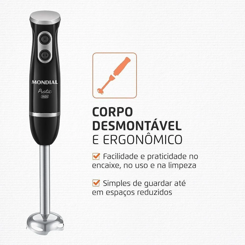 Mixer de Mão Mondial M-17-BI 500W Preto Inox 110V com Copo 800ML