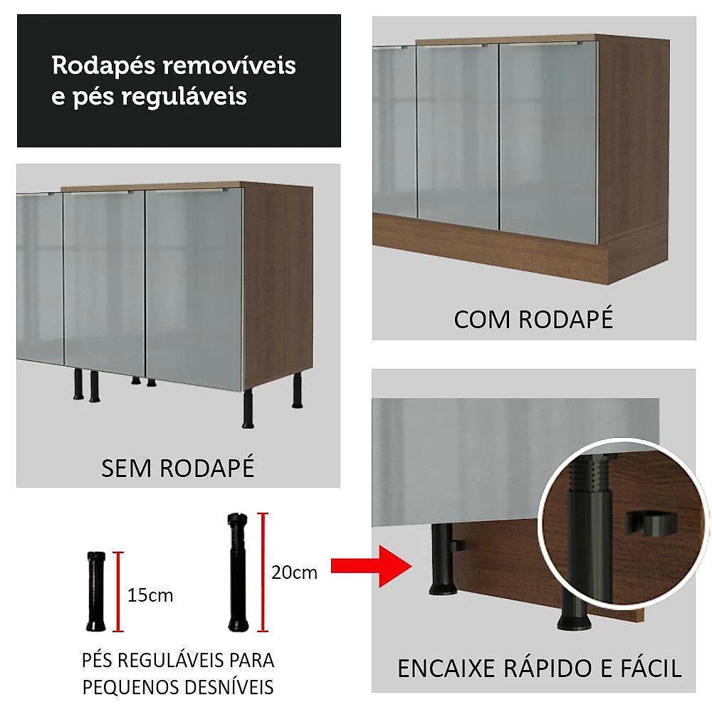 Cozinha completa madesa lux 340001 com armário e balcão - rustic/cinza