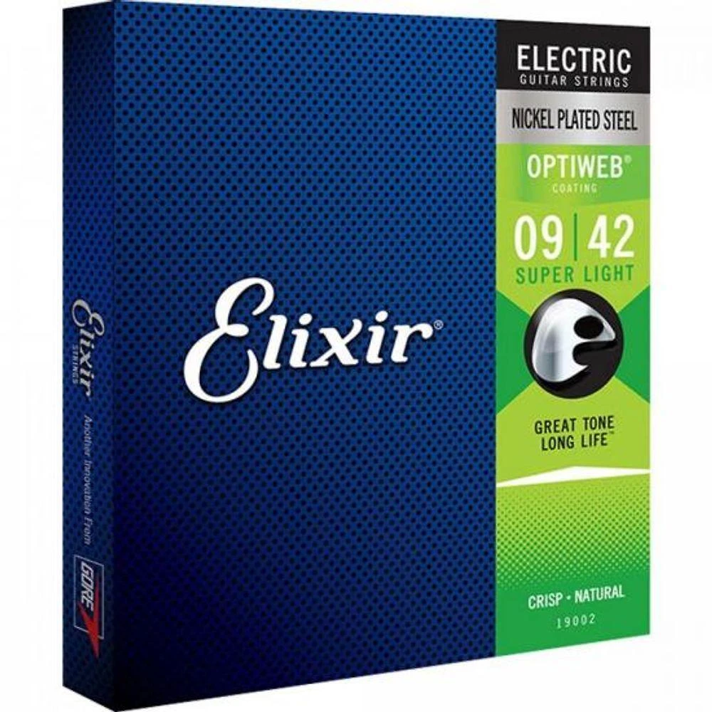 Encordoamento para Guitarra Optiweb 19002 .009-.042 Super Leve Timbre Vivo Toque Natural Elixir