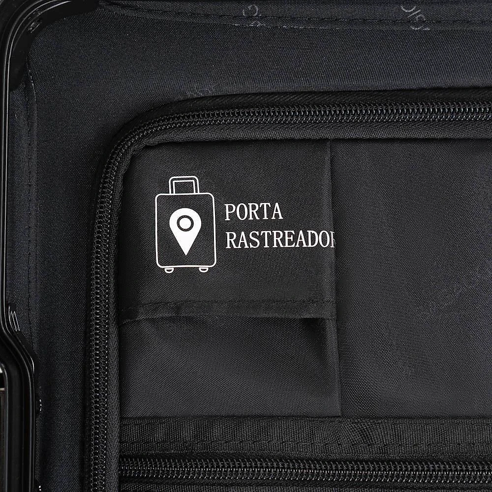 Mala de viagem grande ultra ampla policarbonato 4 rodas kyoto trunk prata preto - gg