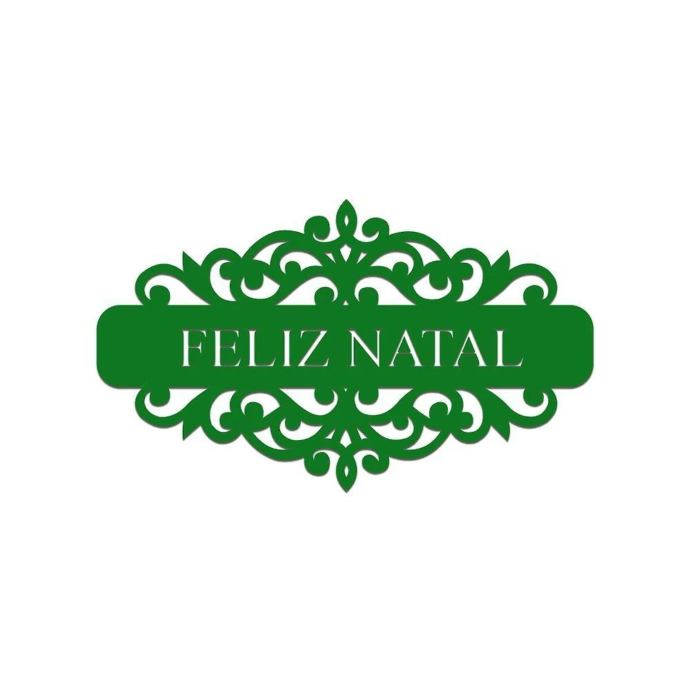 Placa Feliz Natal Com Arabesco 30cmx17cm - Cria Arte Laser Verde