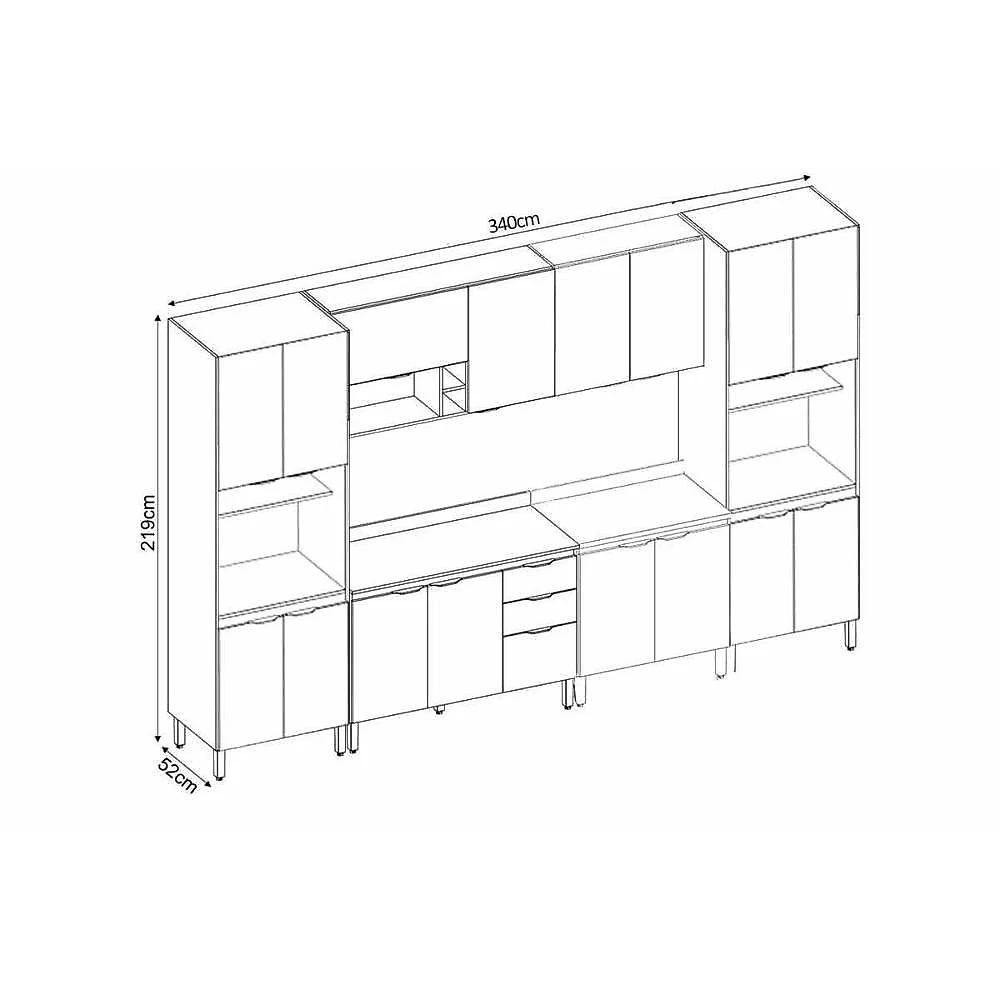 Kit Cozinha Modulado Firenze C6P127 6 Portas 2 Gavetas MDP 119,5CM Avena e Grafito Demóbile