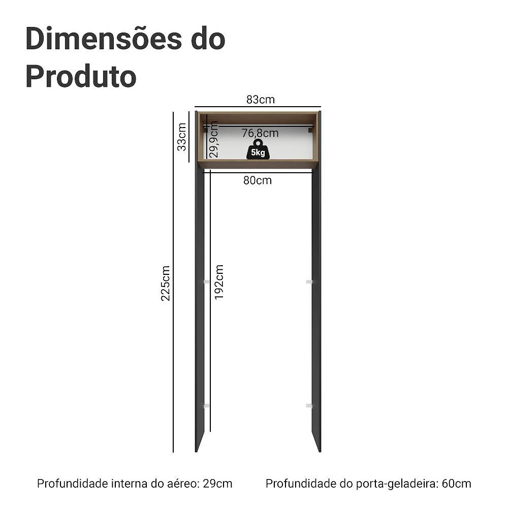 Porta-geladeira 83 cm 1 porta basculante preto/rustic/preto glamy madesa