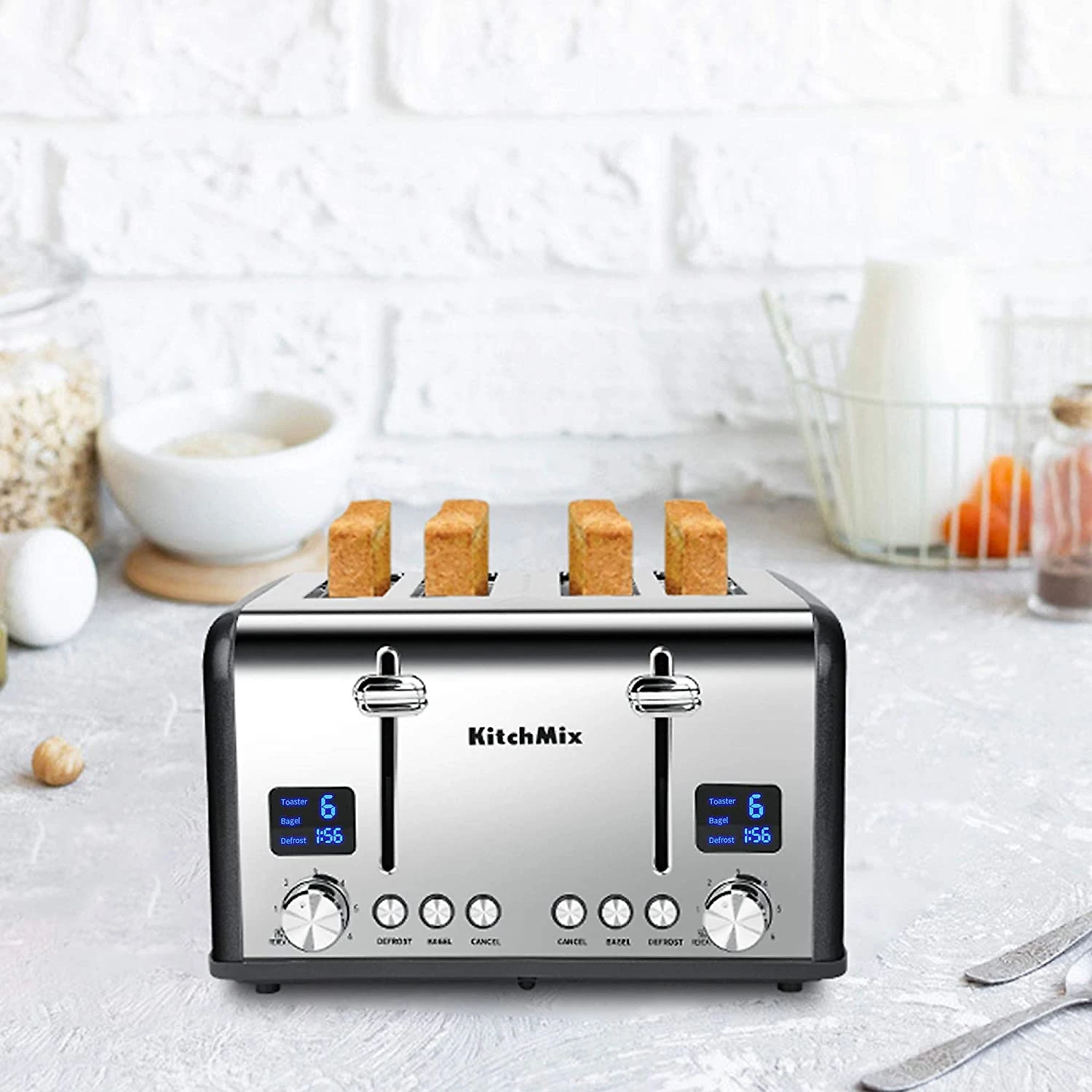 KitchMix Torradeira de 4 Fatias com Temporizador LCD 1650W110V Cinza