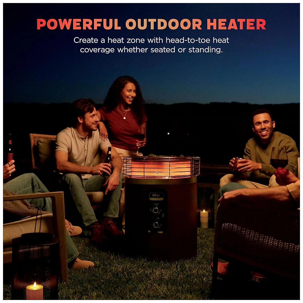 Ninja Fireside360 Aquecedor Externo Portátil com 3 Modos - Chama, Calor e Ambos - Para Jardim, Camping e Praia