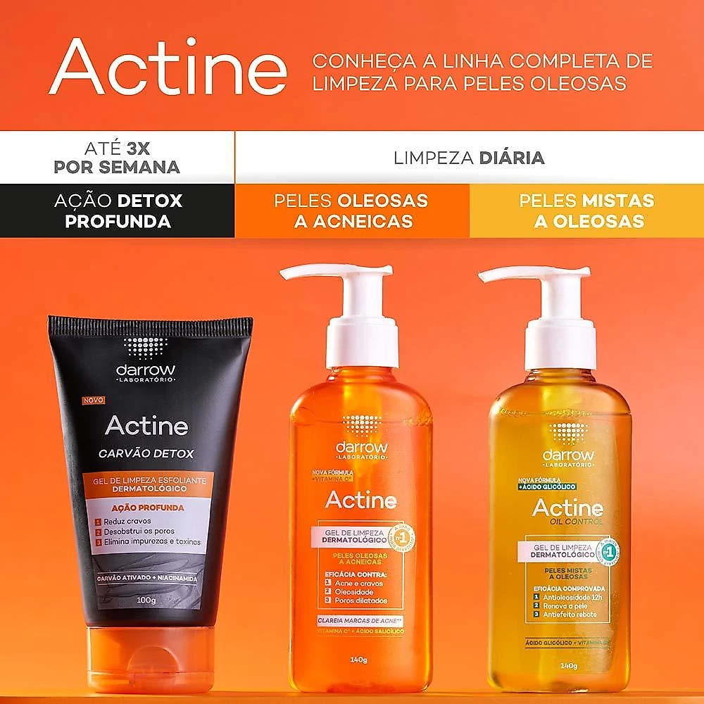 Gel de limpeza facial esfoliante darrow actine - carvão detox 100g