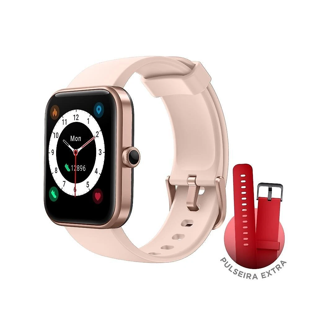 SmartWatch KaBuM! smart 700, Rosé, Pulseira Extra Vermelho, Compatível IoT Alexa - KBSAC021