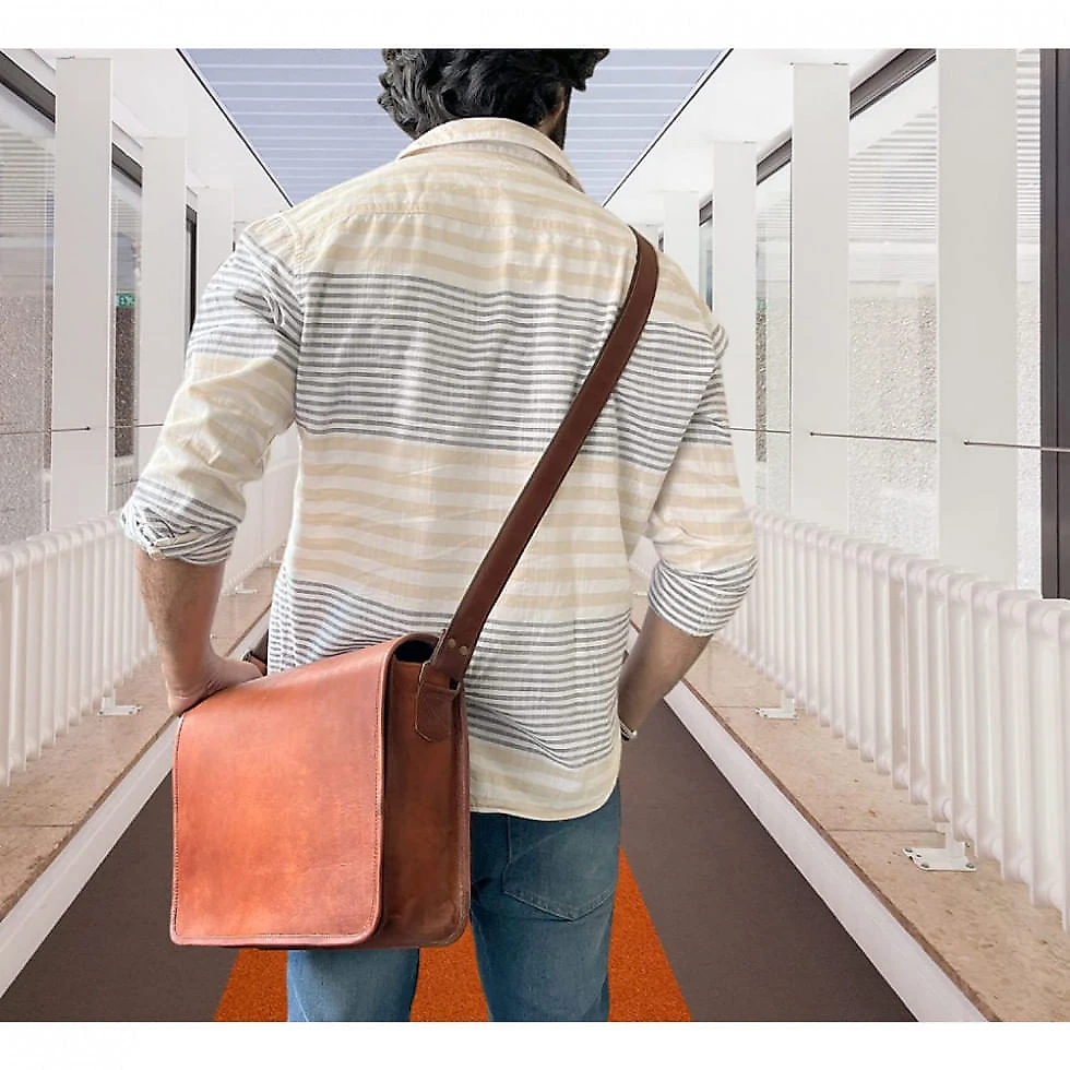Bolsa Maleta Rustic Town de Couro Sintético Masculina para Laptop , Marrom Claro