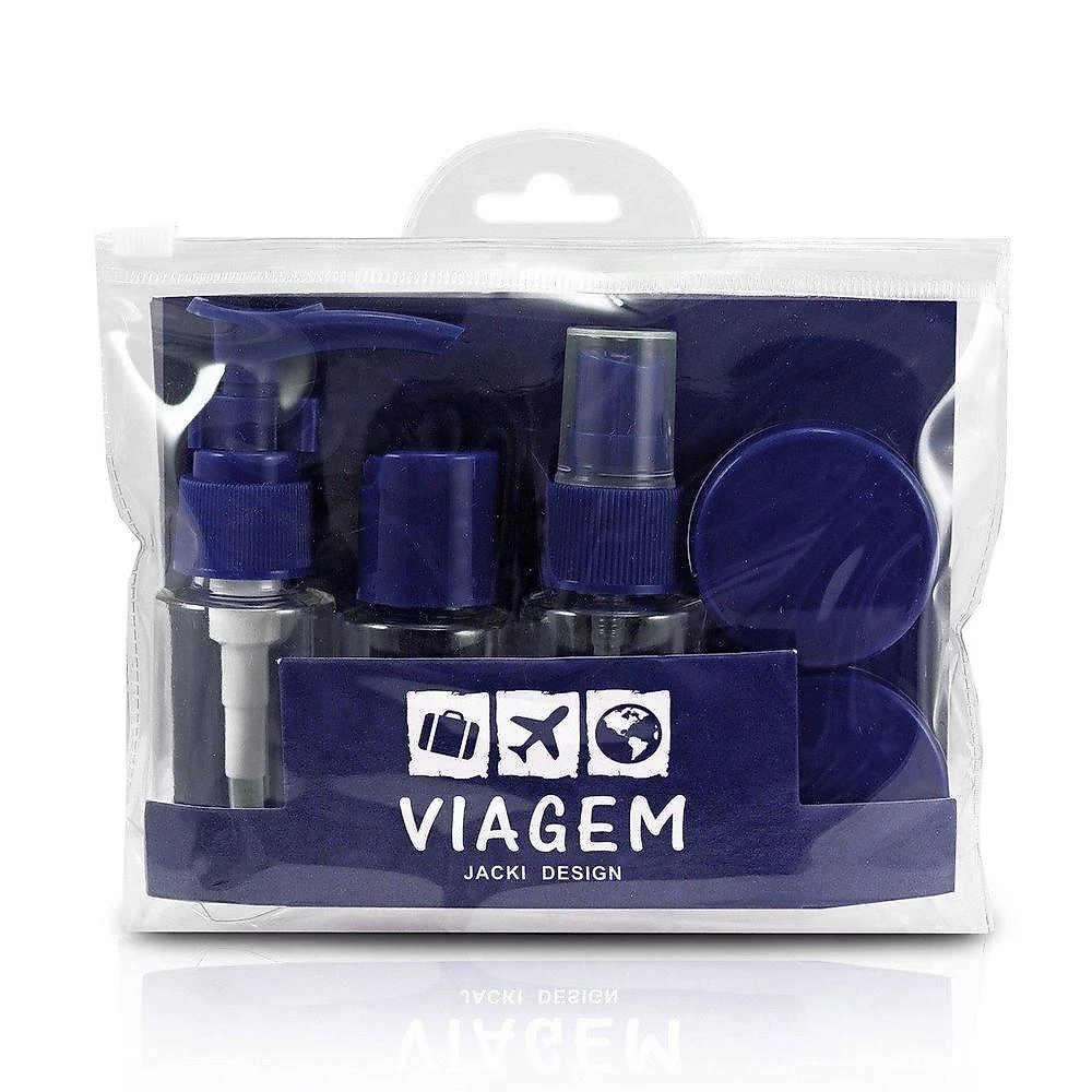 2 Kits De Frascos Para Viagem - 7 Peças E 10 Peças - Jacki Design Azul