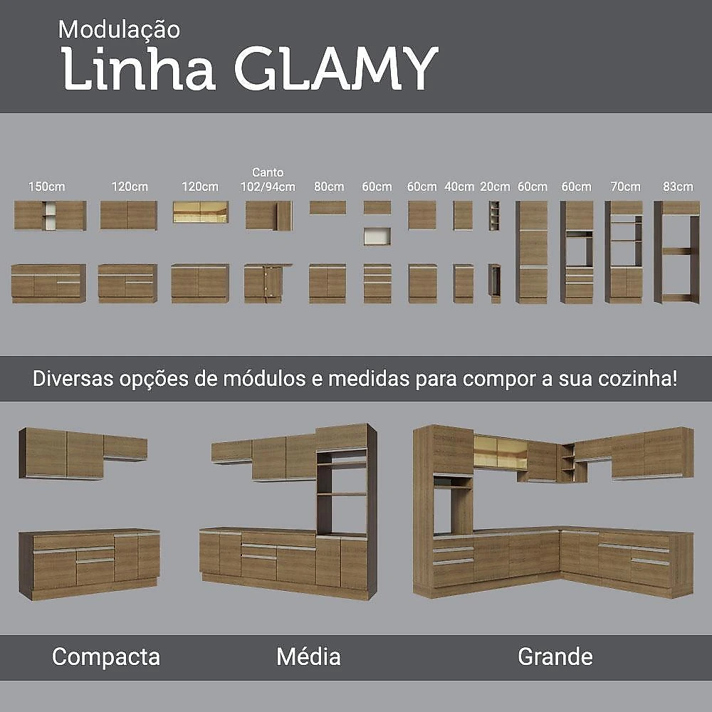 Armário de cozinha aéreo de canto 1 porta rustic glamy madesa