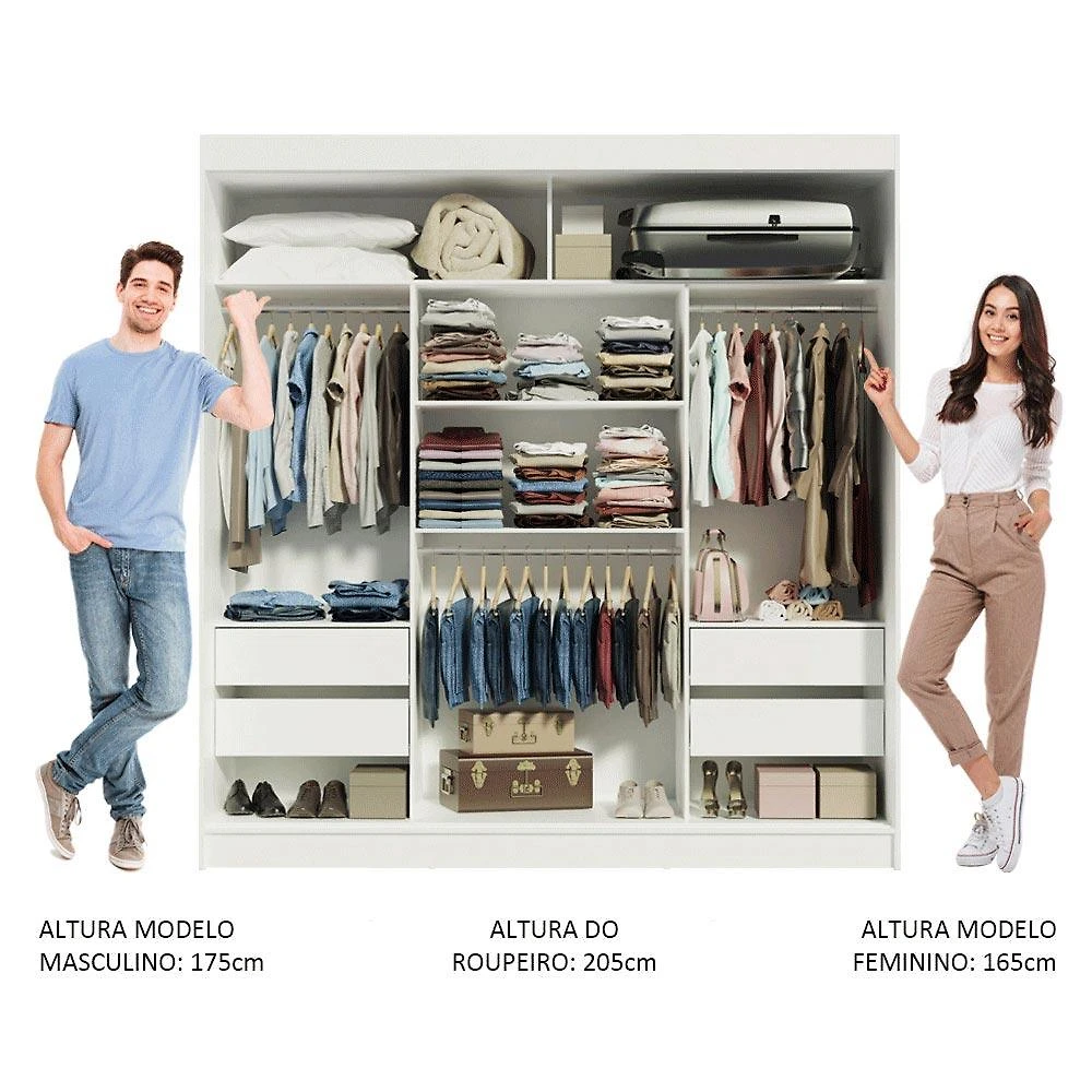 Miniatura Guarda-Roupa Casal Madesa Reno 3 Portas de Correr com Espelho - Branco Branco